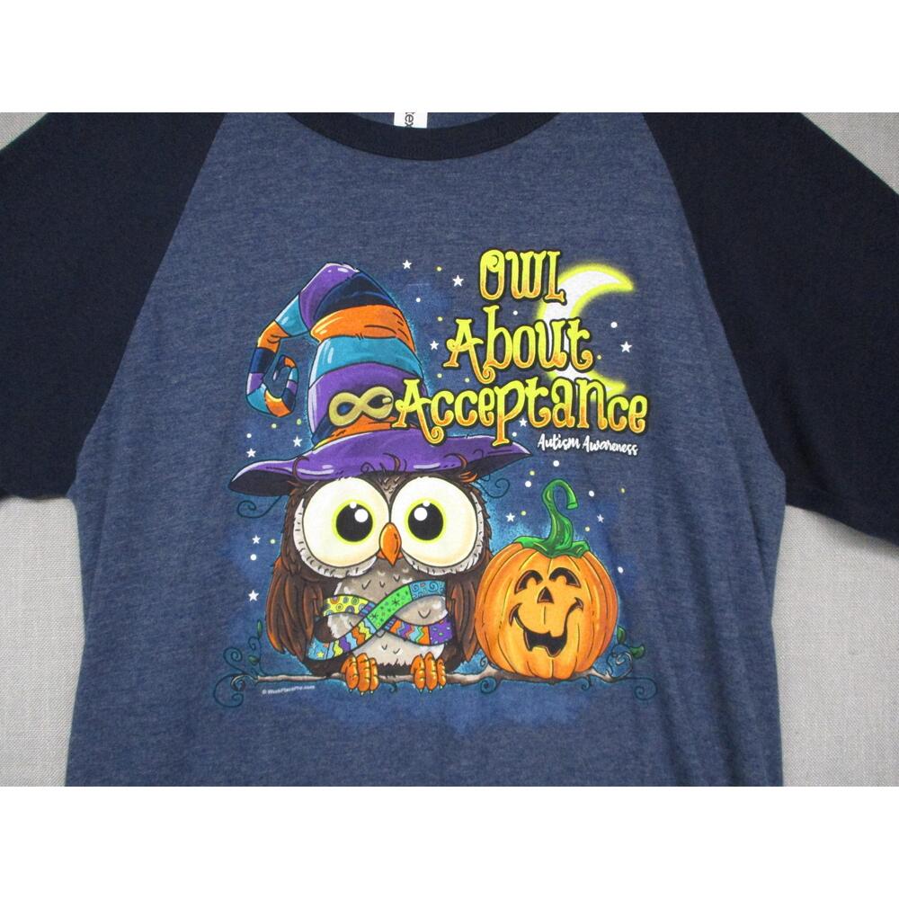 Tultex Autism Blue Trendy Graphic Raglan Halloween 3/4 Sleeve TShirt Size Medium